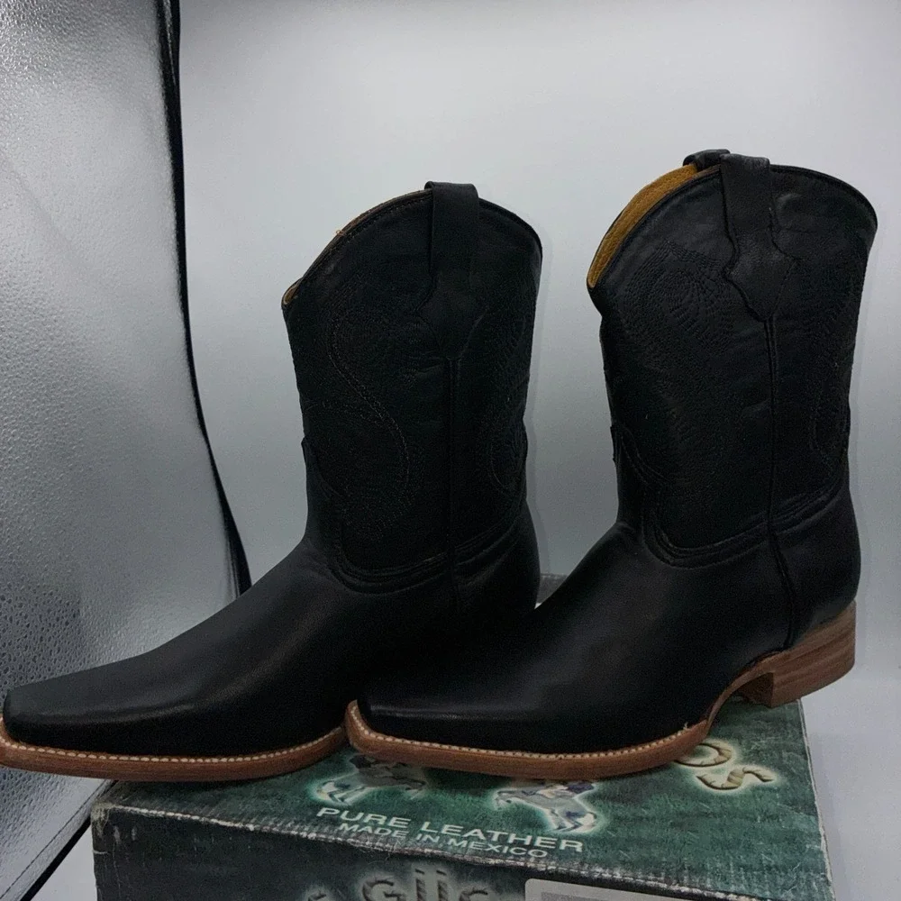 Los Gueritos Western Boots Kids Size 2.5 Black Leather Cowboy NEW